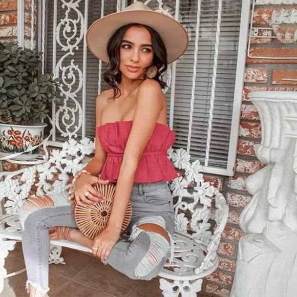 CLEARANCE Red Pleated Cropped Strapless Open Back Tube Top - Picture 1 of 3